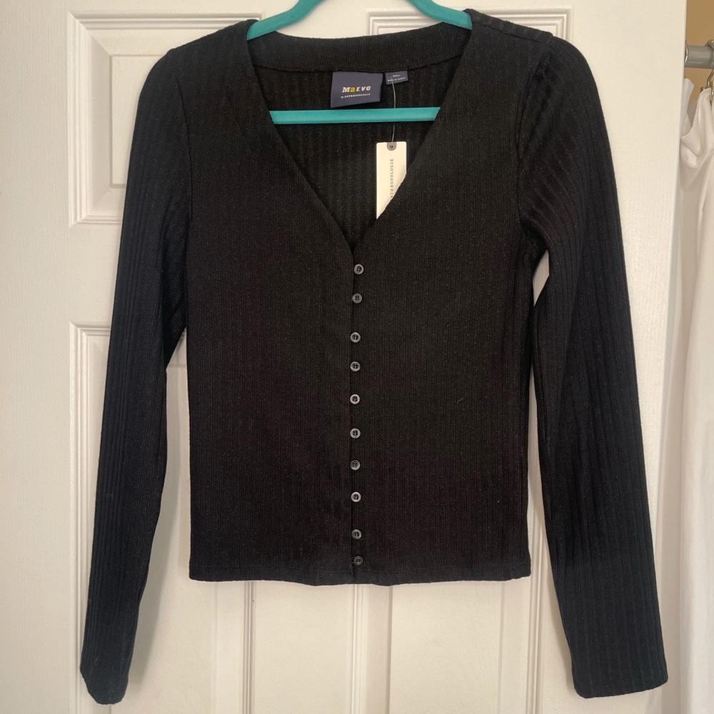 Maeve Button Up Shimmery Black Top